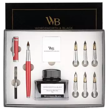 Чернила для каллиграфии Wordsworth Black, подарочные, 6 шт., сменные стержни для чернил, 6 шт., набор для письма Premium Smooth, флакон, картриджи, конвертер, перья,