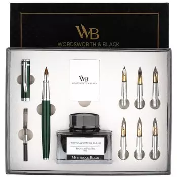 Чернила для каллиграфии Wordsworth Black, подарочные, 6 шт., сменные стержни для чернил, 6 шт., набор для письма Premium Smooth, флакон, картриджи, конвертер, перья,