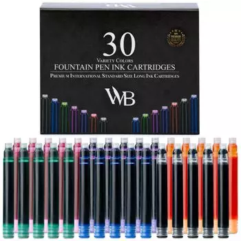 Чернила для перьевой ручки Wordsworth Black, набор из 30 цветных чернильных картриджей, международные стандартные размеры, длина APPR, диаметр основания APPR, одноразовые