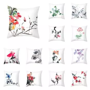 Чернила с принтом лотоса, чехол для подушки для дома, гостиной, дивана, спальни, украшения автомобиля, наволочка 40X40CM