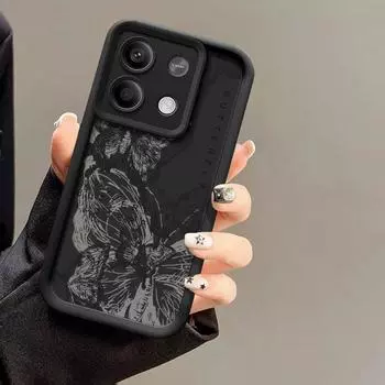 Чернила с рисунком бабочки для Xiaomi Poco X6 X5 13t Redmi Note 13 12 11 Pro противоударный силиконовый мягкий тонкий чехол Xiaomi Poco X6 чёрный