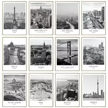 Черно-белая абстрактная настенная живопись на холсте, Париж, Лондон, Нью-Йорк, постеры, принты, скандинавский мир, городской пейзаж, картина, декор 21cm30cm NoFrame