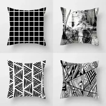 Черно-белая абстрактная наволочка для подушки Маленькая наволочка для дивана Квадрат 40x40cm