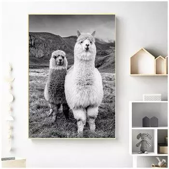 Черно-белая Алмазная картина Альпака, полная круглая алмазная вышивка, полная вышивка крестиком, стразы 20X30CM
