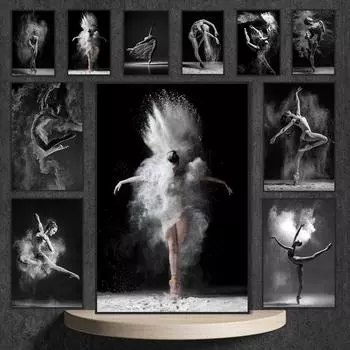 Черно-белая балерина Картина на холсте Элегантная поза балерины Печать плаката Настенная картина Танцевальная комната Домашний декор Cuadros 21x30cm No Framed