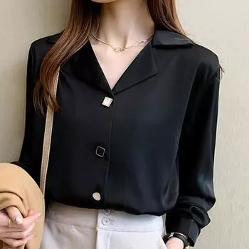Черно-белая блузка с длинным рукавом, рубашка с воротником, офисная женская рубашка J306 S белый