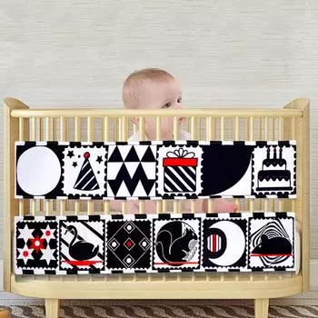 Черно-белая цветная книга на кроватке для новорожденного ребенка, игра-пробуждение, контрастная игрушка, от 0 до 3 до 6 месяцев, когнитивная стимуляция