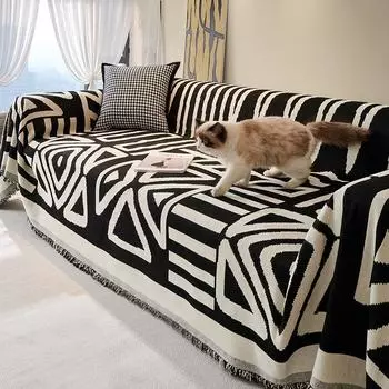 Черно-белая диванная подушка из синели, чехол для дивана, универсальный чехол на четыре сезона, простая универсальная подушка «все включено», тканевый чехол для полотенец на спинку 180*90cm