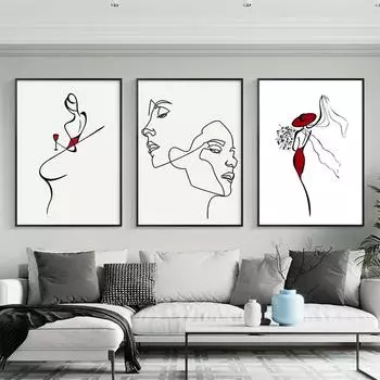 Черно-белая фигура, линия искусства, холст, картина, абстрактный стиль, плакат, украшение для гостиной, настенные панно для декора комнаты, Настенный декор 21cm30cm NoFrame