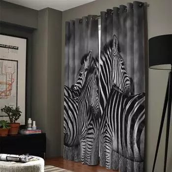 Черно-белая фотография дикой природы, две зебры, обнимающиеся, оконные шторы, шторы для гостиной, декоративные предметы для гостиной 135W x 60H(cm)