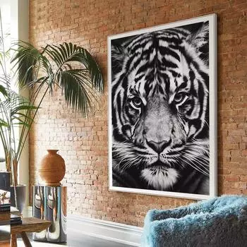 Черно-белая фотография постер с тигром животное искусство холст живопись для гостиной настенная декоративная живопись фотографии домашний декор 21cm30cm NoFrame