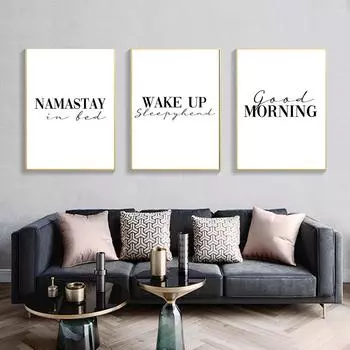 Черно-белая картина маслом на стене с добрым утром и пробуждением 21cm30cm NoFrame