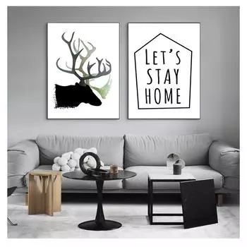 Черно-белая картина животное пятнистый олень птица кошка холст картина украшение дома фон стена минималистский современный декор постер 21cm30cm NoFrame