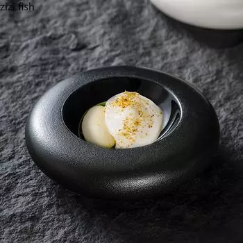 Черно-белая керамическая глубокая миска Толстая суповая миска Фруктовая салатница Миски для сашими Миски для пасты Специальная ресторанная посуда