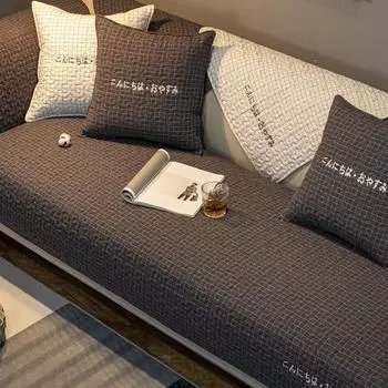 Черно-белая клетчатая диванная подушка из чистого хлопка в японском и корейском стиле Черно-белый четырехсезонный универсальный чехол Нескользящий чехол на подлокотник 70*70