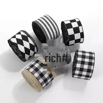 Черно-белая клетчатая рождественская лента для упаковки подарков и украшения венков 3.8CM plaid чёрный/белый