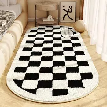 Черно-белая клетчатая спальня, прикроватное одеяло, нескользящий кашемировый ковер, татами, полный пол, прохладный ковер 40*120cm