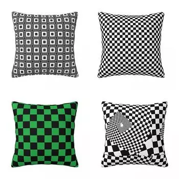 Черно-белая квадратная наволочка в стиле ретро в шахматном порядке, декоративная пружинная крышка для дивана на молнии 40x40cm