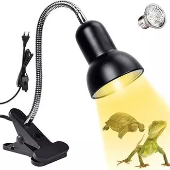 Черно-белая лампа для обогрева рептилий Синяя точечная лампа для прогревания UVA UVB полноспектральная солнечная лампа с вращающимся зажимом и выключателем для аквариума with EU plug чёрный