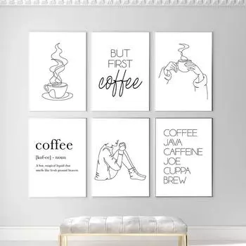 Черно-белая линия девушки, ручная настенная живопись, минималистичный постер, печать на холсте, кофейня, бар 21cm30cm NoFrame