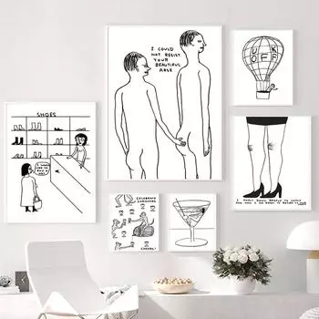 Черно-белая линия холст печать абстрактный мультфильм искусство плакат смешная рождественская открытка красивая женская задница дети детская комната домашний декор 21x30cm No Framed