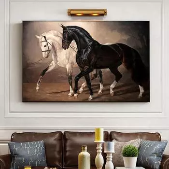 Черно-белая лошадь, холст, живопись, современные постеры с животными, принты, Quadros, настенная художественная картина для украшения гостиной, Cuadros 21*30cm