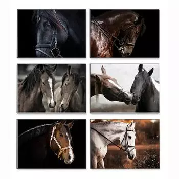 Черно-белая лошадь, настенное искусство, холст, постеры и принты, минималистичная картина с изображением животных для гостиной, современное украшение для дома 21x30cm No Framed