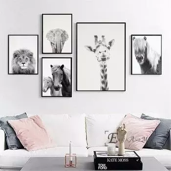 Черно-белая лошадь, жираф, животные, постеры и принты, настенное искусство, декоративная картина, холст, картина для гостиной, домашний декор 21cm30cm NoFrame