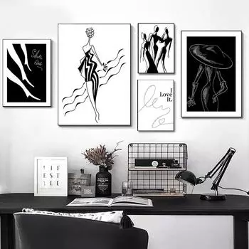 Черно-белая модная модель, силуэт, цитаты, настенные художественные постеры, принты, скандинавская картина на холсте, абстрактные картины, декор для гостиной 21cm30cm NoFrame