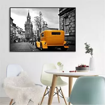 Черно-белая настенная живопись Cavnas, желтый автомобиль, постер с мотоциклом, винтажные настенные панно в стиле Лондона для украшения гостиной Maison 21cm30cm NoFrame