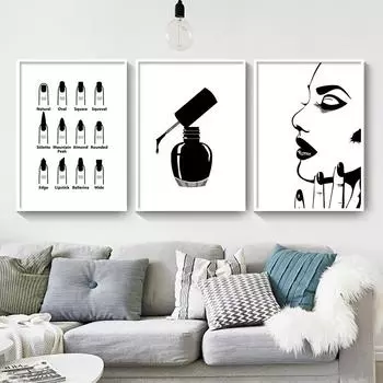Черно-белая настенная живопись для салона красоты, холст, картина для маникюра, лак для салона, цитата, постеры, печать, фотографии художника, абстрактный подарок, декор A4 21x30cm No Frame
