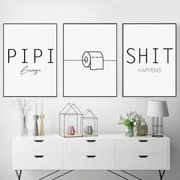 Черно-белая настенная живопись для ванной комнаты, гравюра, интересный логотип, G Ste, туалет, ванна, холст, картина, постер, скандинавский стиль 21cm30cm NoFrame