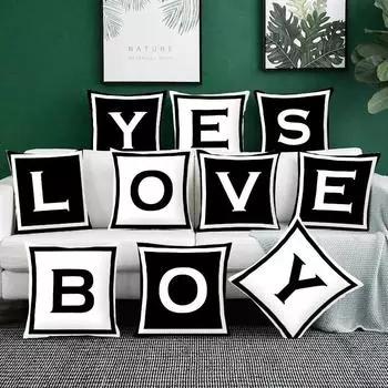 Черно-белая наволочка с буквами и символами для офиса, гостиной, автомобиля, украшения для дома, наволочка 40x40cm