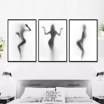 Черно-белая обнаженная девушка в душе холст картины сексуальные женщины постеры принты скандинавское настенное искусство холст картина для украшения дома без рамки 21*30cm No Frame