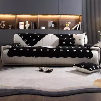 Черно-белая простая диванная подушка Four Seasons Universal Chenille Sofa Cover Fabric 70*70cm