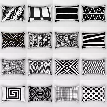 Черно-белая простая прямоугольная наволочка с геометрическим рисунком, домашний декор, автомобильный диван, наволочка, аксессуары для домашнего декора 30x50 см 30x50cm