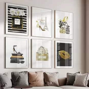 Черно-белая роскошная модная настенная живопись на холсте флакон духов модные постеры и принты настенные панно для декора гостиной A4 21X30cm No Framed