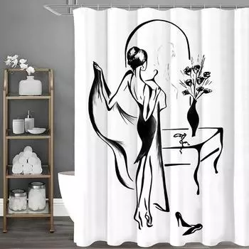 Черно-белая сексуальная женщина занавеска для душа, декоративная занавеска для душа для ванной комнаты, водонепроницаемая занавеска для душа с крючками 90*180cm