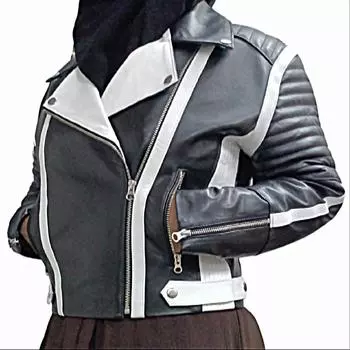 Черно-белая стильная куртка для женщин и девочек, стеганая косуха, мотоциклетная куртка, кожаная мотокуртка, женская косуха, подарок жене XS чёрный/белый