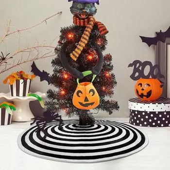 Черно-белая юбка для рождественской елки, ежегодное кольцо, 48 дюймов, большой леденец, коврик для рождественской елки, праздничные принадлежности для рождественской вечеринки diameter 90cm