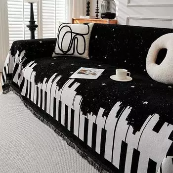 Черно-белое диванное полотенце с полным покрытием, синельное универсальное одеяло Four Seasons Premium Sense, противоскользящее и устойчивое к царапинам покрытие для дивана, все включено 180*130cm