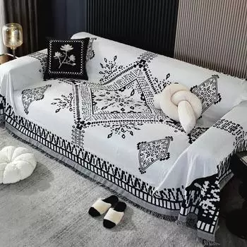 Черно-белое диванное полотенце с шахматным принтом, полиэфирное хлопковое защитное одеяло для дивана, одеяло для дивана, полотенце 1/2/3/4, одеяло для дивана 90x90cm 1pcs