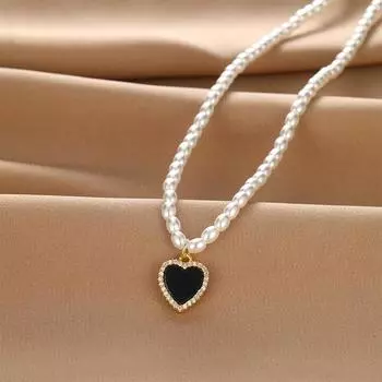 Черно-белое двустороннее ожерелье с жемчугом любви, женское, с легким роскошным чувством дизайна, простое и не выцветающее, с кулоном в форме сердца