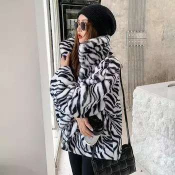 Черно-белое искусственное меховое пальто женское короткое искусственное плюшевое свободное повседневное пальто из овечьей шерсти легкое S