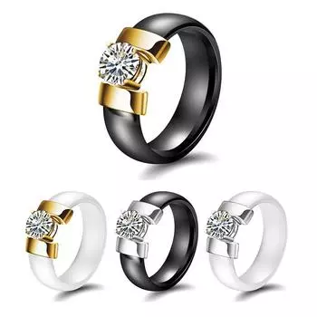 Черно-белое кольцо из керамики, нечувствительной титановой стали 6 золотой/белый