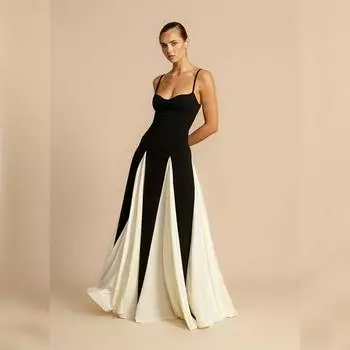 Черно-белое лоскутное платье миди на бретельках для женщин, сексуальное, без рукавов, элегантное, вечернее, макси-платье, клубные платья, мода XL белый