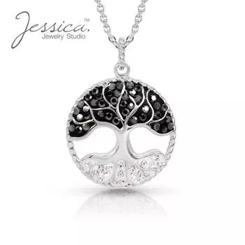 Черно-белое ожерелье с подвеской «Древо жизни» из чистого серебра 925 пробы