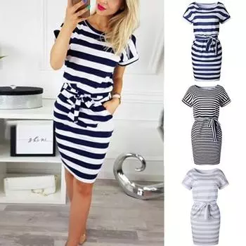 Черно-белое полосатое платье, женская рубашка с коротким рукавом и бандажным карманом, Vestidos, женская летняя повседневная одежда 2XL чёрный
