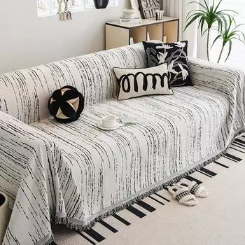 Черно-белое полотенце для дивана в стиле Ins, шенилл, устойчивое к царапинам, чехол, всеобъемлющий, высококачественный, легкий, роскошный, универсальный чехол 180*130cm