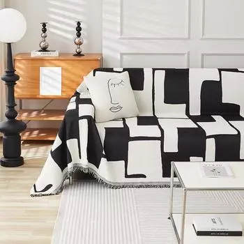 Черно-белое всесезонное универсальное тканевое полотенце для дивана, светлое роскошное полотенце из шенилла, простое двухстороннее полотенце для дивана AB 180*130cm